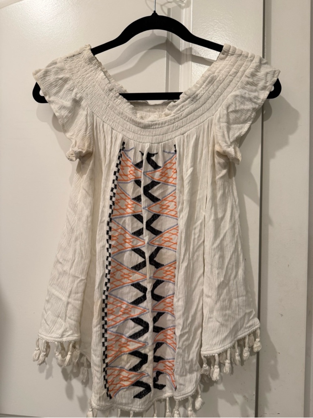 Takara Cream Tunic with Orange and Black Embroidery